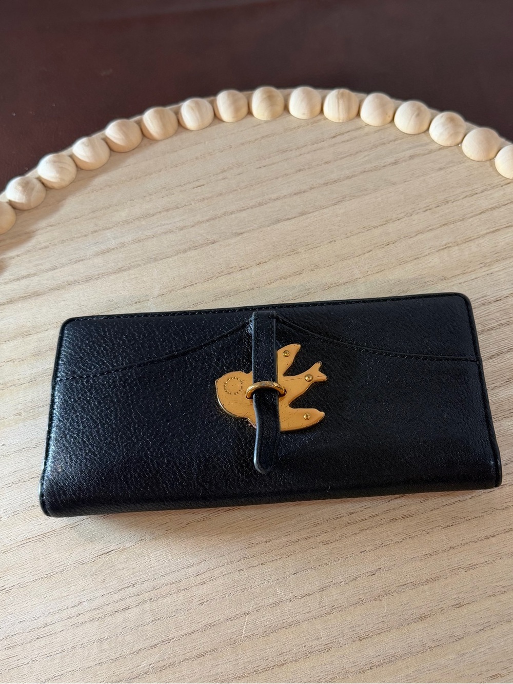 Marc by Marc Jacobs Black Leather Bird Continental Wallet Gold Hardware